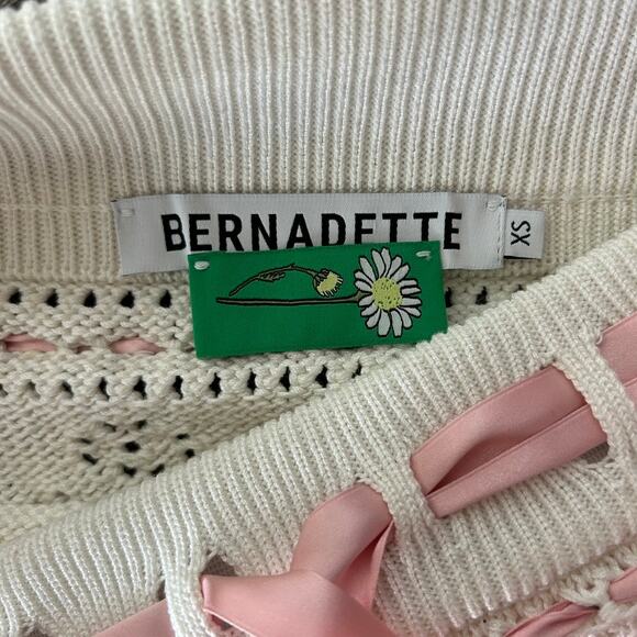 NWOT Bernadette Nina Heart Pointelle Knit Mini Skirt White Pink Ribbon Trim Lace - Picture 13 of 15